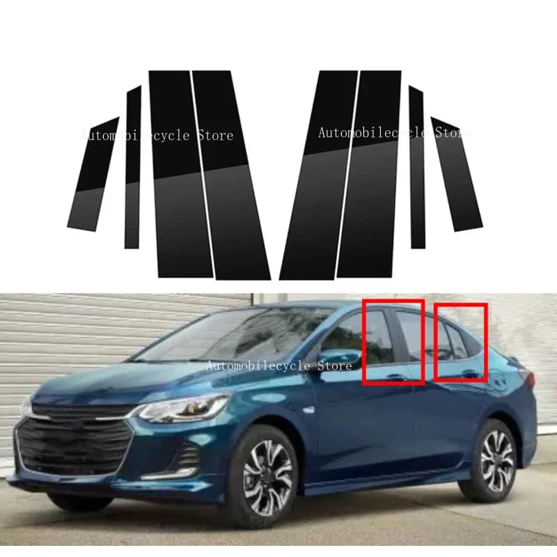 8PCS Glossy Black Pillar Posts Fit For Fit For  Chevrolet Onix 2020 2021 2022 2023 Window Moulding B C Center Sticker Cover
