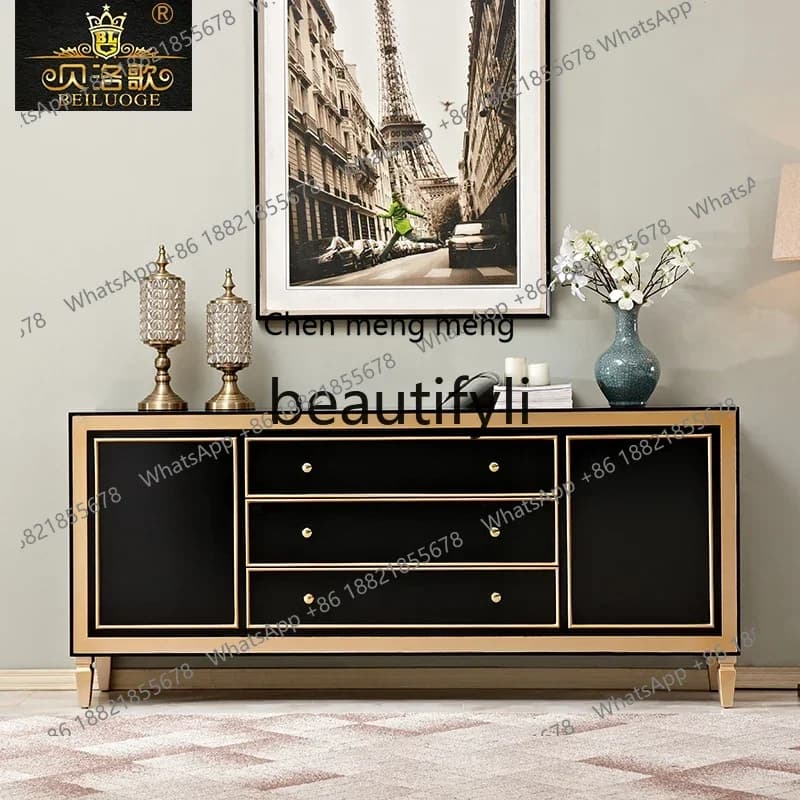 M178 Simple new Chinese side cabinet neoclassical, living room partition cabinet black, new locker furniture