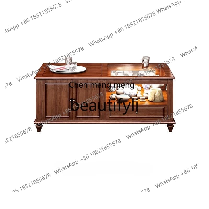 Automatic lifting Kung Fu tea table Living room with lamp glass display tea tableH