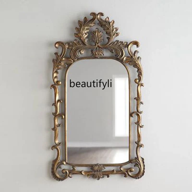 French Style Makeup Mirror Light Luxury High-End Feel Girls Bedroom Vanity Mirror Home Entrance Cabinet Decorative Mirror