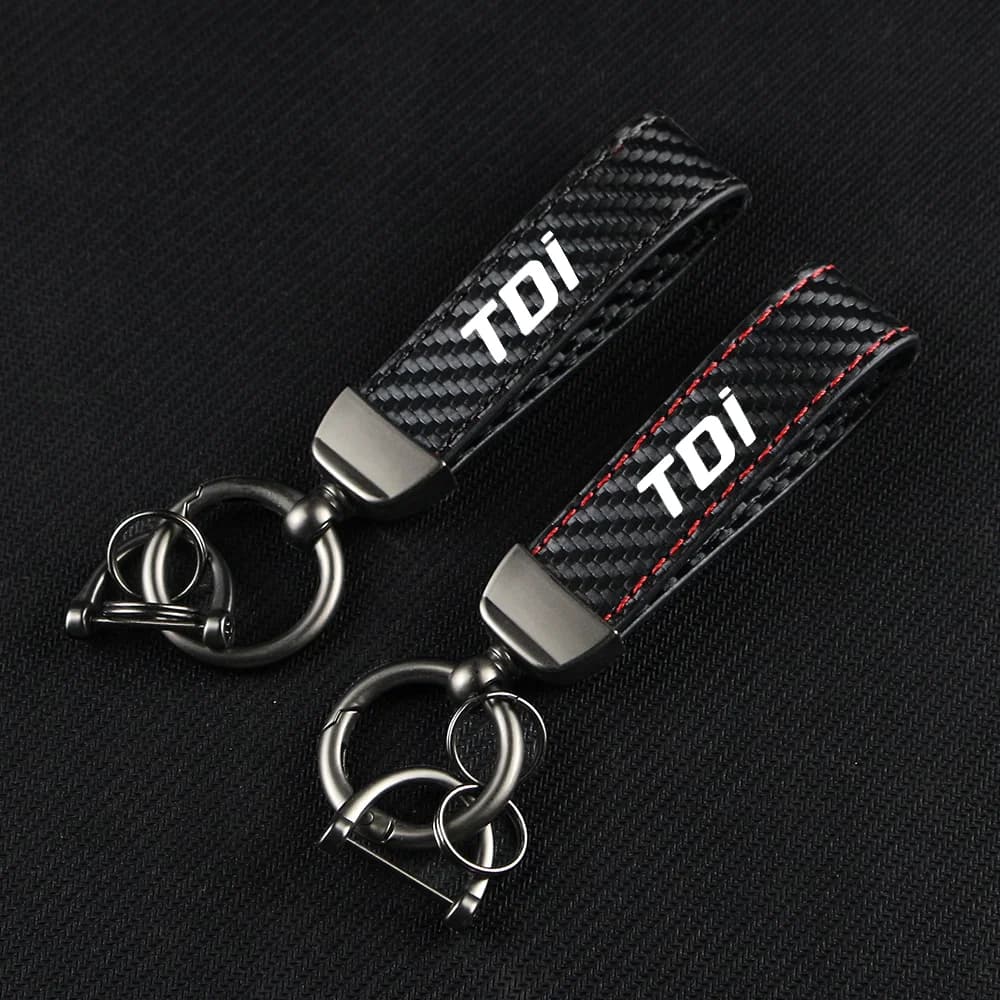 Car Keychain Carbon Fiber Leather Rope Key Chain Pendant Keyring Horseshoe Buckle for TDi TIGUAN TOUAREG Auto Accessories