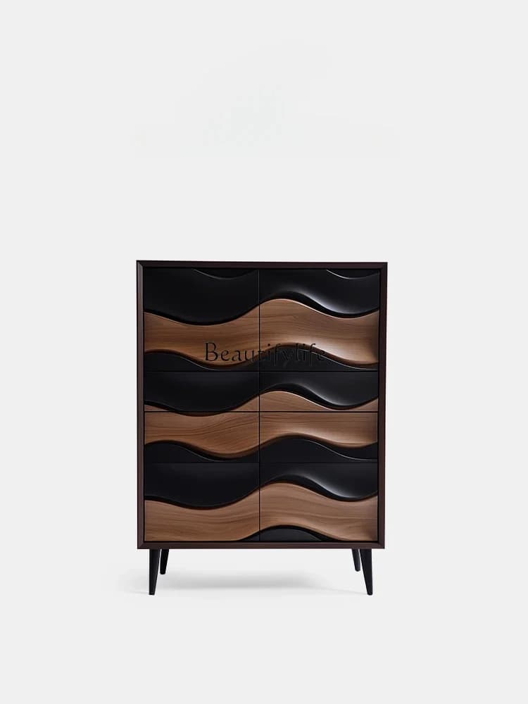 FGWave pattern Italian walnut chest cabinet, drawer storage, home entrance cabinet