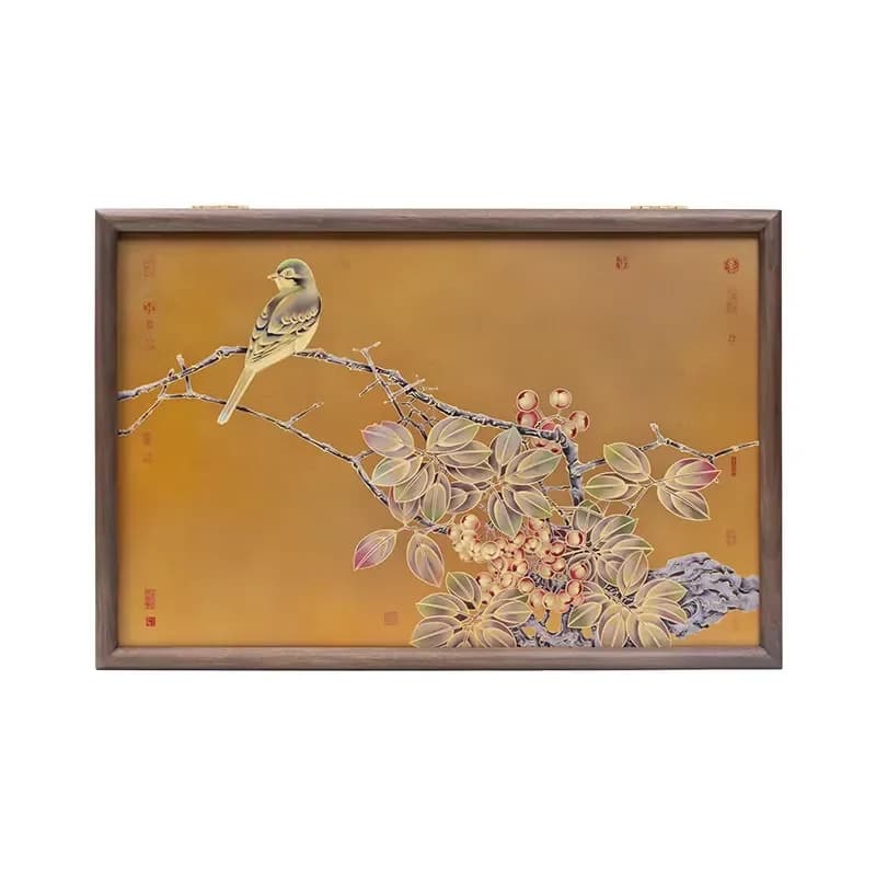 Zen Flower Brass Panel Hydraulic Flip-Cover for Electrical Box Hand-made Retro Style Wall Decor in Solid Wood Frame