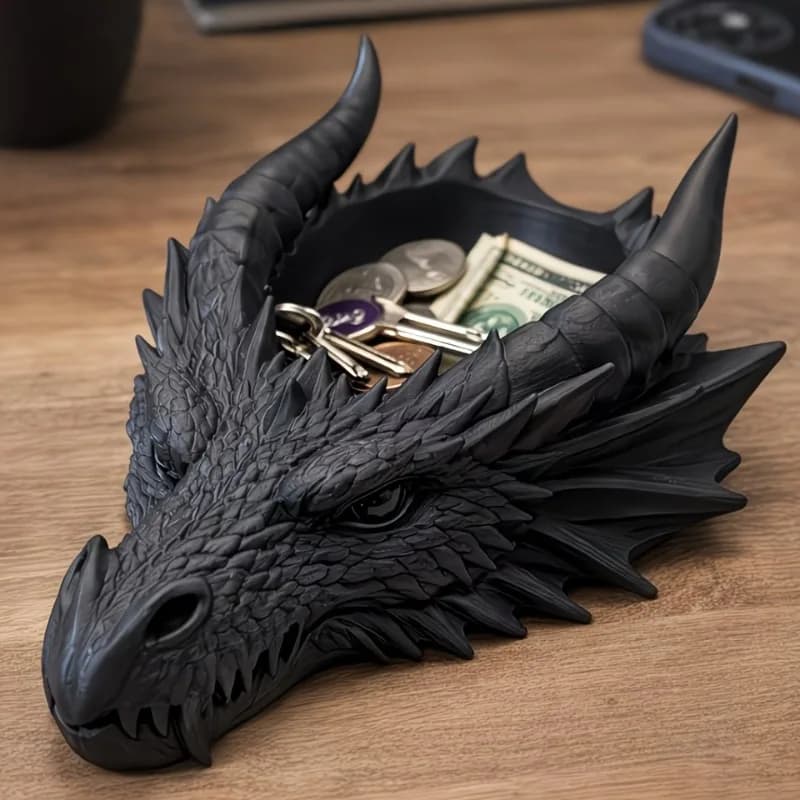 2PCS  Cool Gothic Dragon Head Desktop Decor, Dark Series Jewelry Storage Organizer, Home Ornament