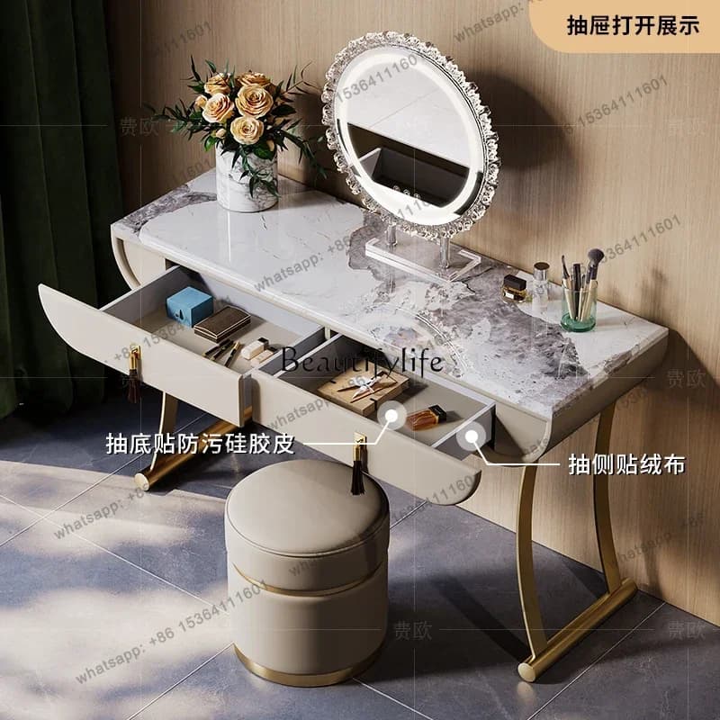 D06 Light luxury makeup table villa large flat floor high-end solid wood marble dressing table