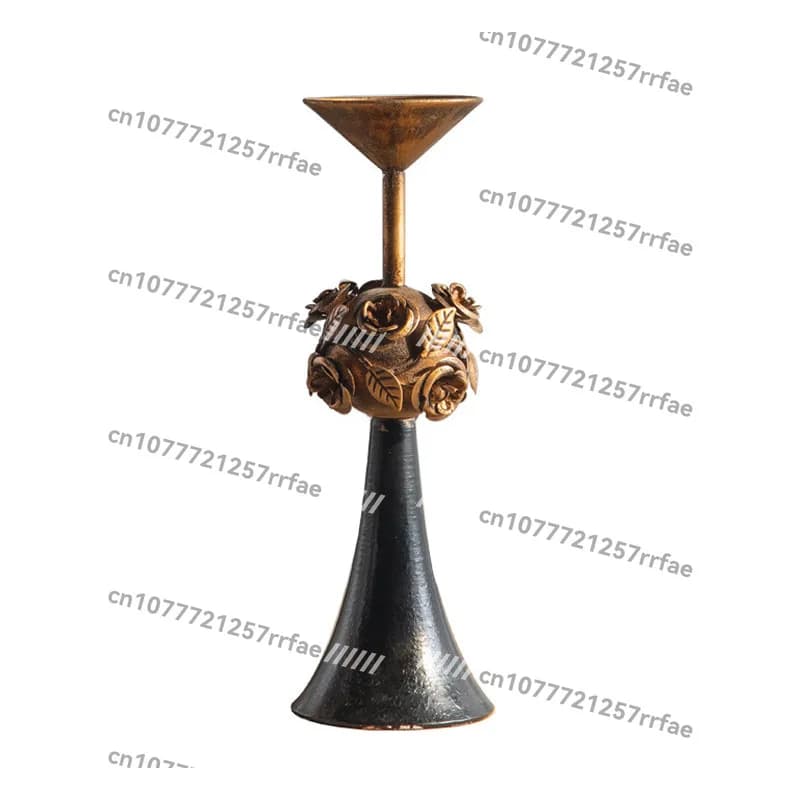 Atmosphere props New retro style shooting ornaments Metal black flower desktop decoration candle holder