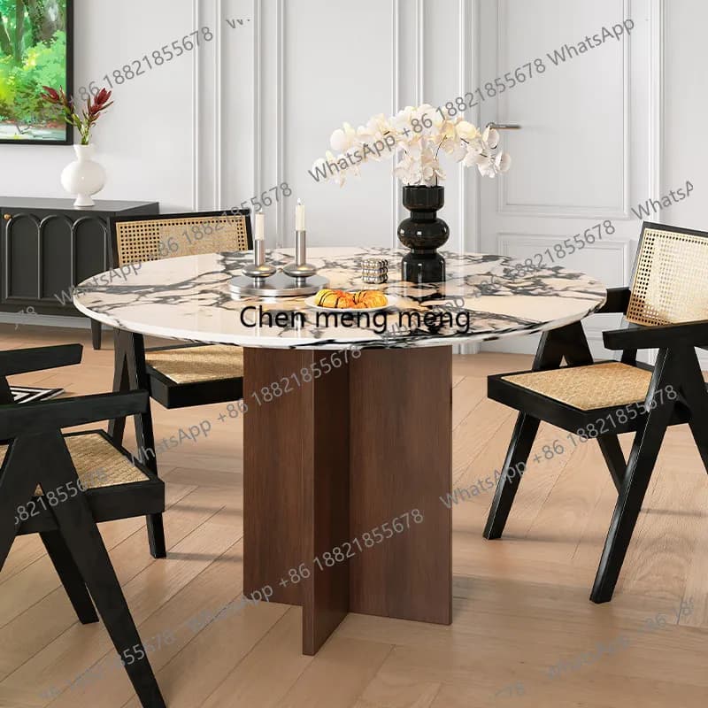 Medieval, modern round table, large and small apartment type solid wood French, marble round dining table