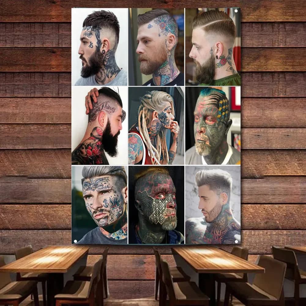 Men's Hairstyle Poster Wall Decor Banner Flag for Barber Shop - Haircut and shave services Shop sign Tattoo Art Poster