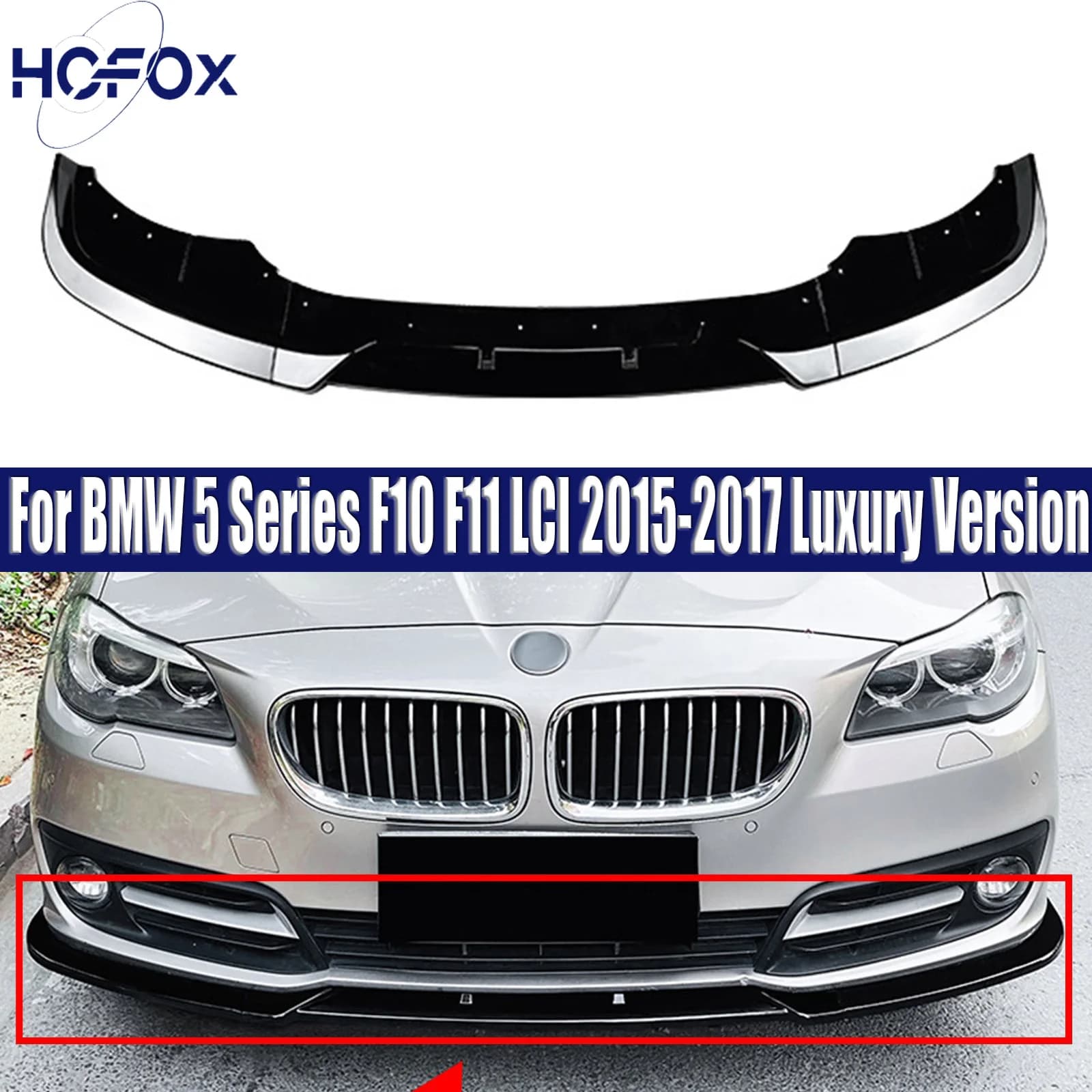 For BMW 5 Series F10 F11 LCI 2015-2017 Luxury Version Front Bumper Spoiler Lip Lower Guard Blade Splitter Board Tuning Black