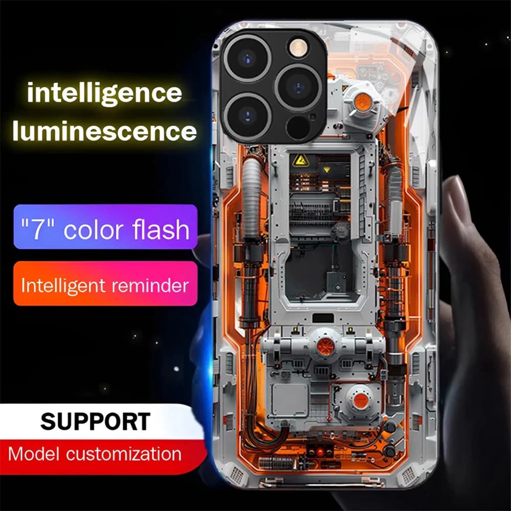 Cyber Chip Circuit Design Smart LED Light Glow Tempered Glass Phone Case For Samsung S25 S24 S23 S22 S21 S20 FE Plus Ultra