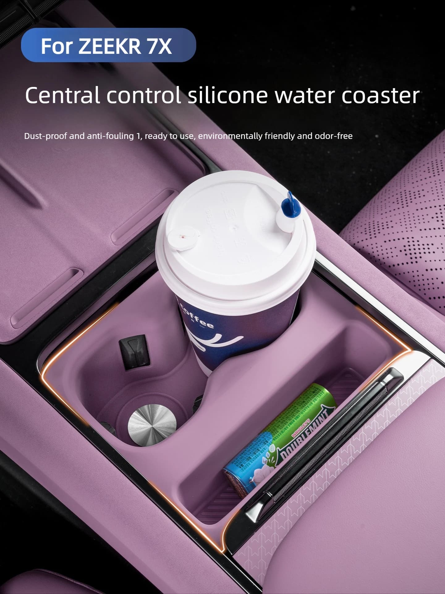 Central Control Front Row Silicone Cup Pad for ZEEKR 7X Facelift 2026 Two Drain Cup Holder Anti-slip Interior Car Accessories