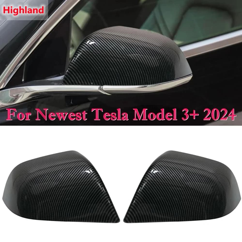 ​2PCS Side Mirror Covers For Newest Tesla Model 3+ 2024 Highland ABS Carbon Fiber Rearviews Mirror Cap Passenger and Drive Side