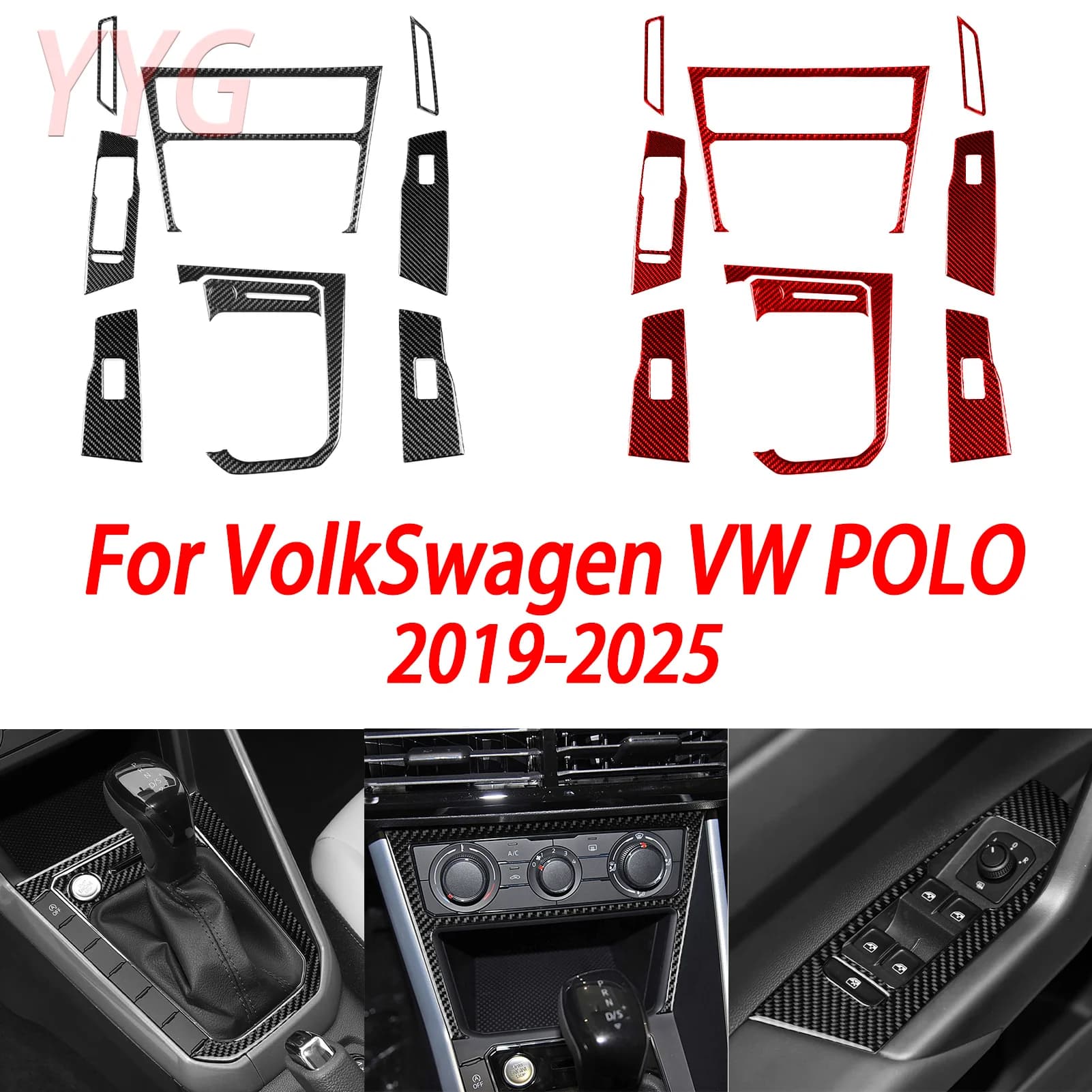Carbon Fiber Window Lifting Gear Shift Console CD AC Trim For VolkSwagen VW POLO 2019-2025 Car Interior Accessories Sticker