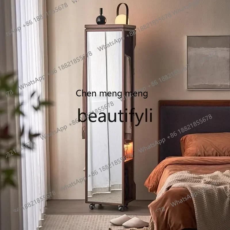 2003Solid wood rotating full-length mirror, black walnut magazine rack, floor-to-ceiling coat rack, full-length mirror.