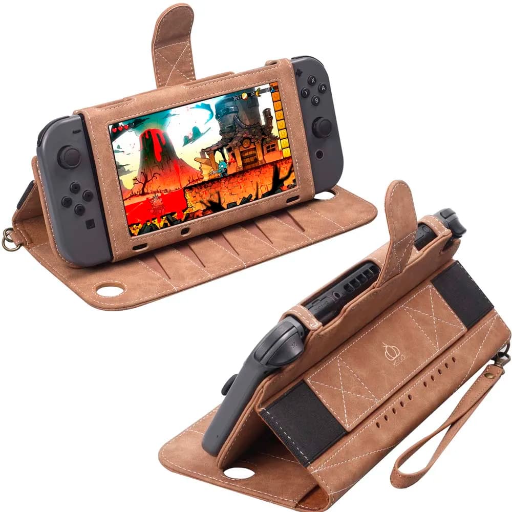 Multi-Card Slot PU Leather Cases for Nintendo Switch Oled Cover Stand Flip Wallet Pouch Protective Handbag With Wristband Rope