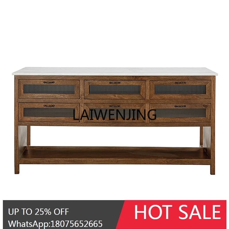 MJY solid wood dining table oak retro kitchen Nakajima marble bar side cabinet