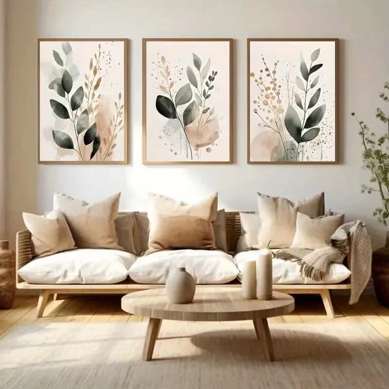 3pcs Minimalist Bohemian Abstract Nordic Vanilla Green Leaf Canvas Poster Modern Living Room and Interior Home Decoration
