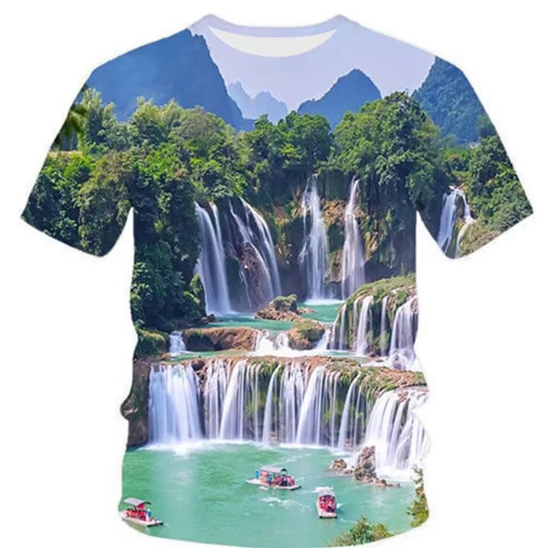 Summer Men's And Children's Natural Scenery Waterfall 3d Printed T-shirt Unisex Fashion Casual O-neck Short Sleeve Thin Top