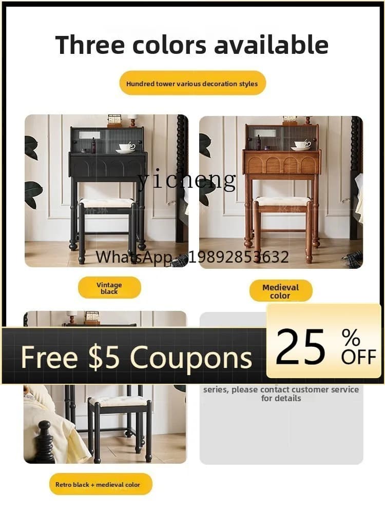 ACC  Solid Wood Dressing Table White Wax Wood Master Bedroom Small Apartment Makeup Table with Drawer