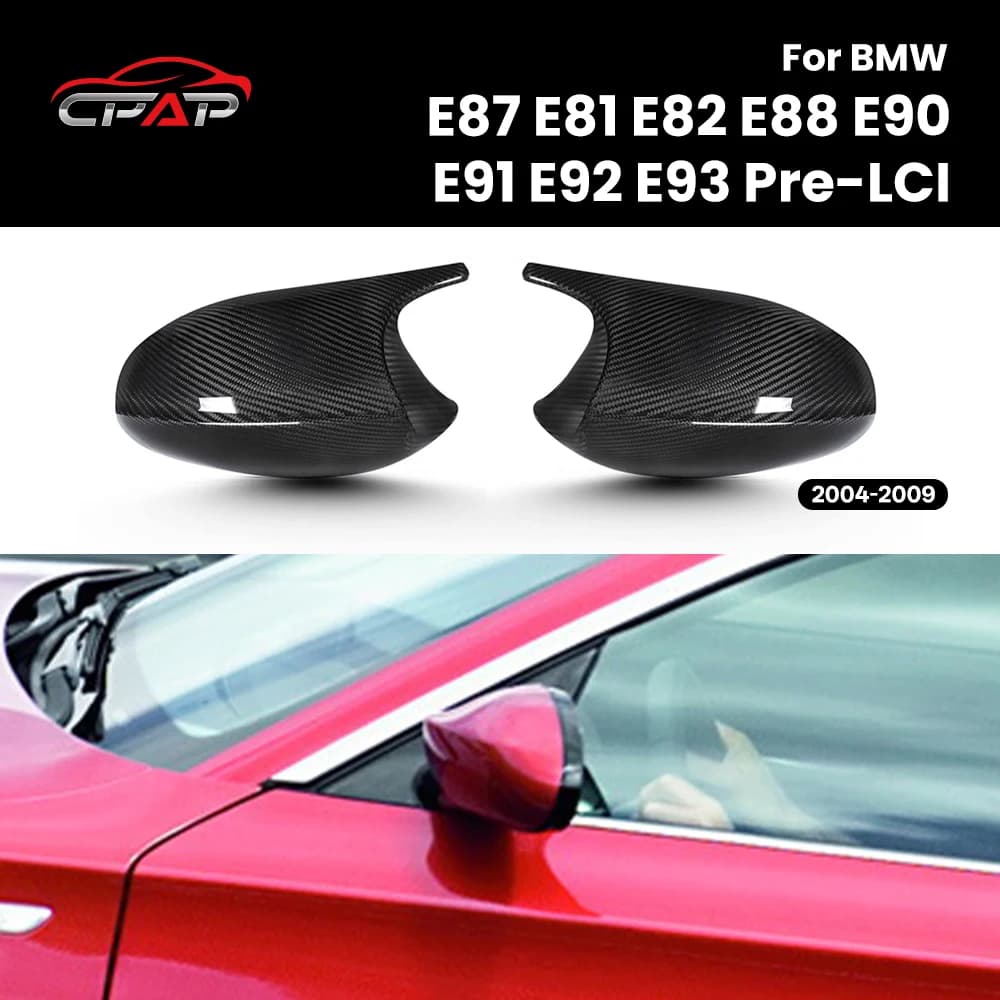 Real Dry Carbon Fiber Rearview Mirror Cover Caps For BMW E87 E81 E82 E88 E90 E91 E92 E93 Pre-LCI M Style 2004-2009