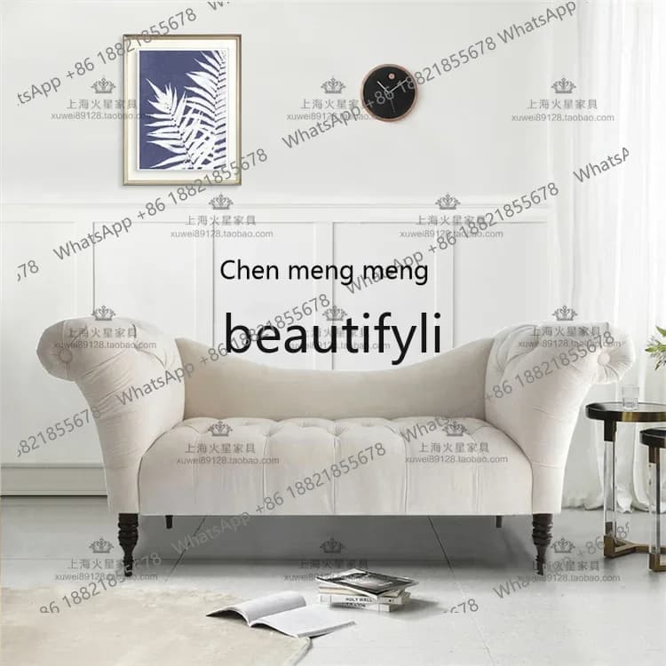 American country fabric concubine sofa beauty couch European retro concubine chair, French simple solid wood2936