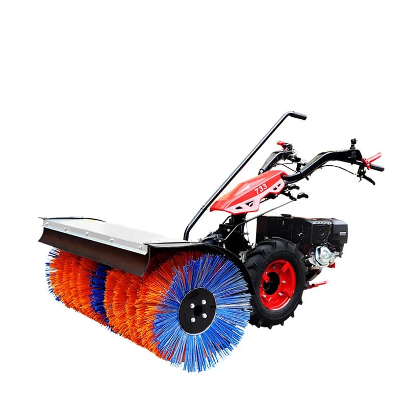 Small snow plow school stallion road surface removal roller brush thrower