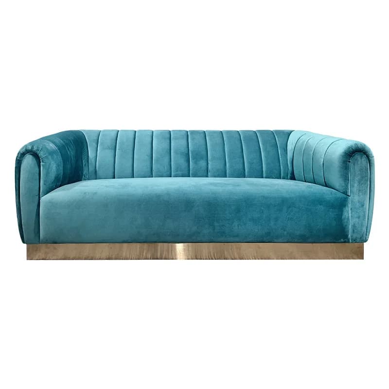 Simple modern blue flannel three-seater solid wood frame customizable lounge sofa for small apartment living room, American
