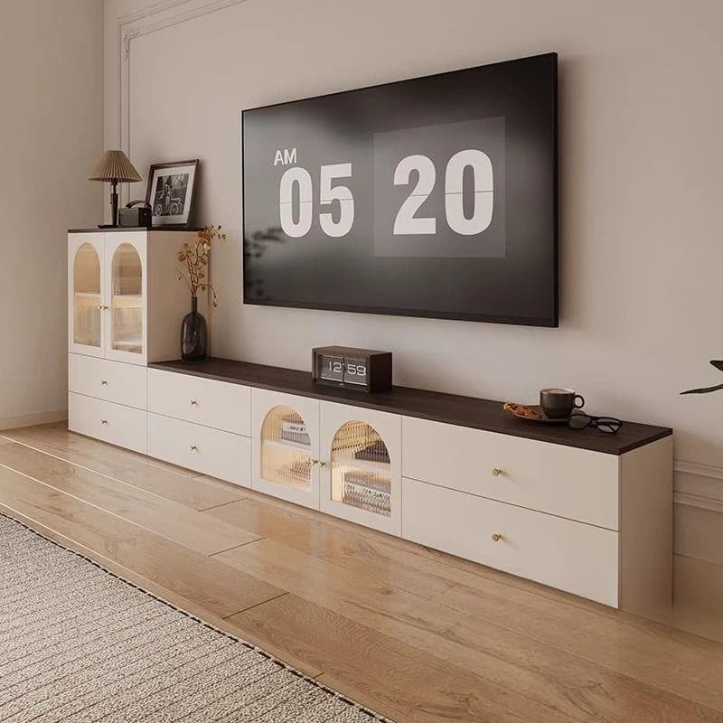 Premium cream style finished TV cabinet floor tea table integrated combination living room floor household TV side cabinet