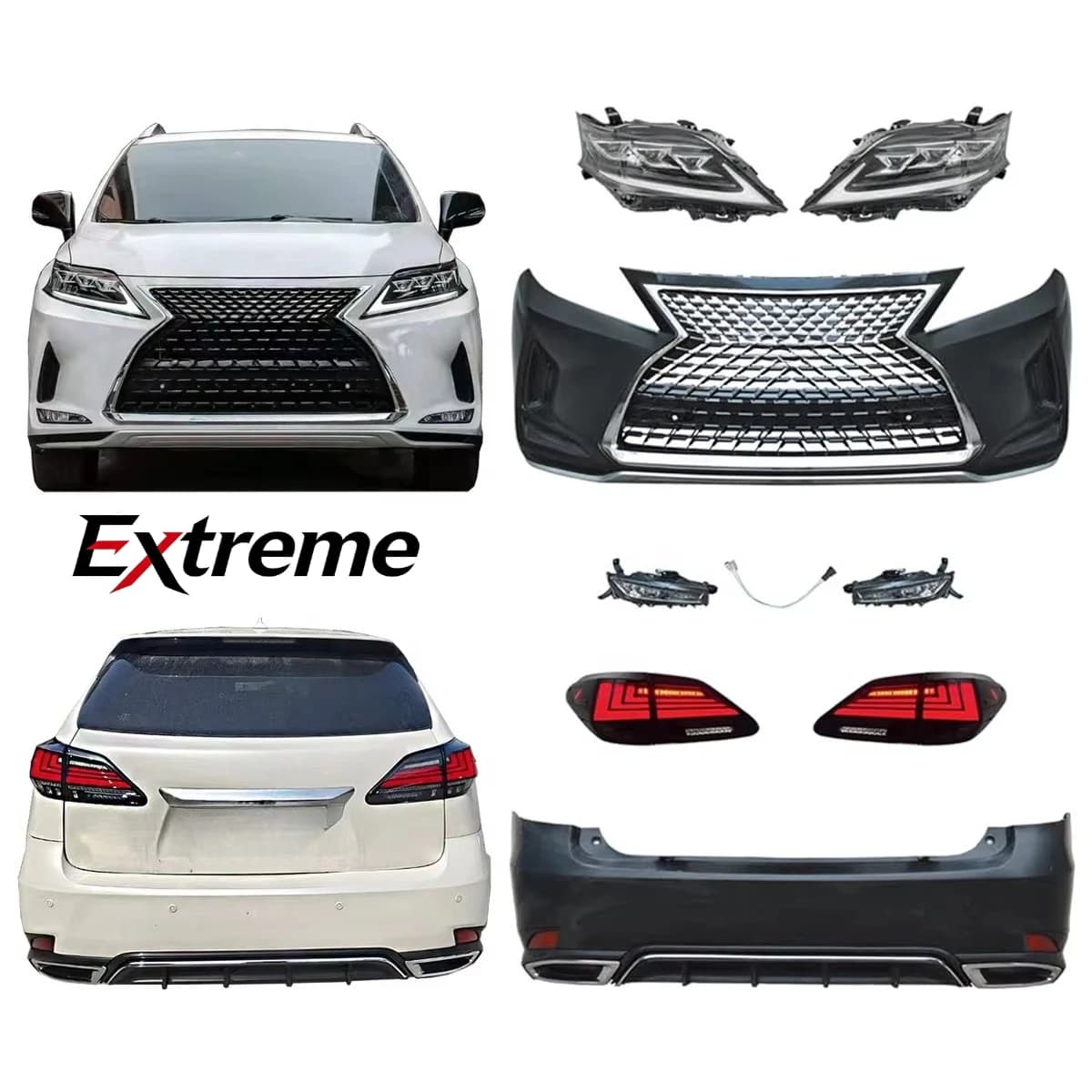 Car Body Kits for Lexus RX 2009-2015 Facelift to 2021 Look Model With Headlights Front Bumper Assembly Rear Bumpers Grilles