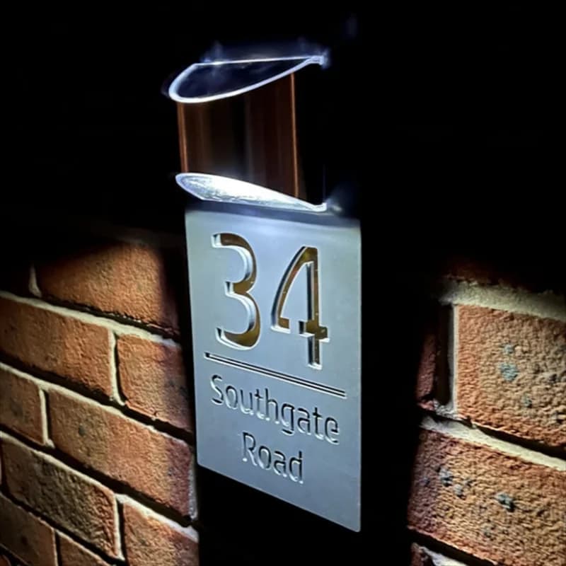 15x29CM Personalized Solar House Sign Led Modern Door Number Plaque Laser Cutting Contemporary House Plate