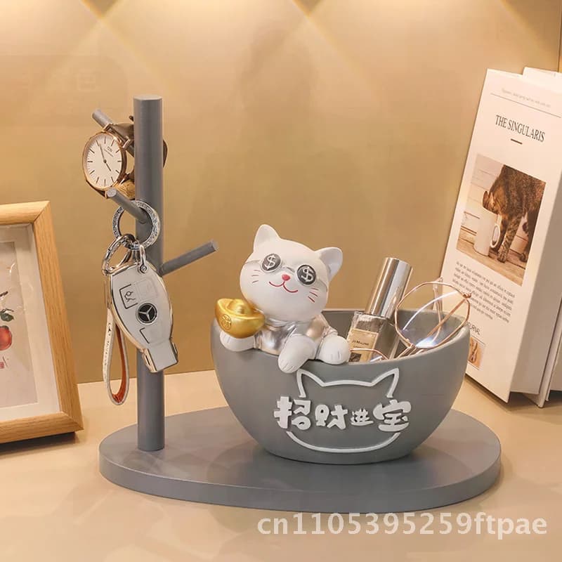 Lucid Cat Resin Key Rack Animal Theme Home Decoration Entrance Children's Room Gift Factory Direct Clearance