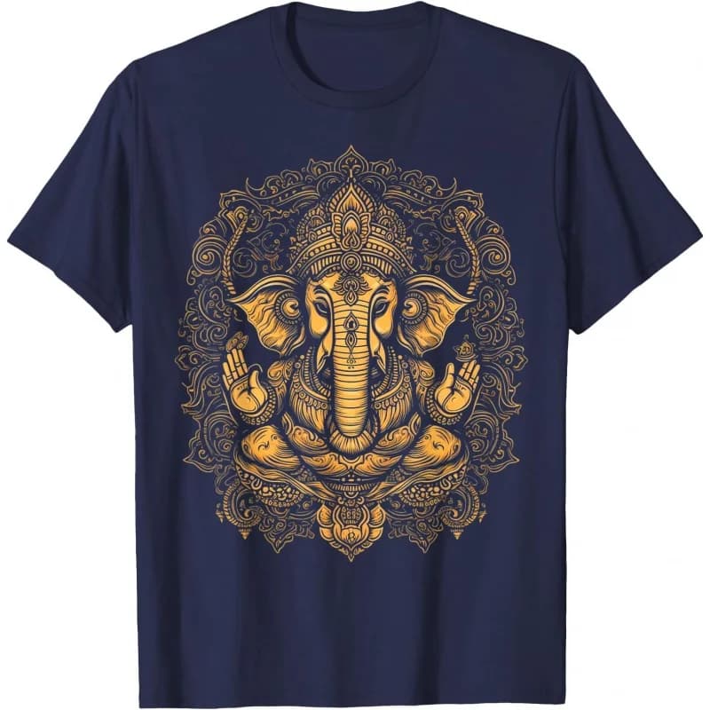 0413 Elephant Om Yoga Ganesha Indian God Ganesh Gift T-Shirt Hindu Mythology print Short Sleeve Graphic clothes All size tops