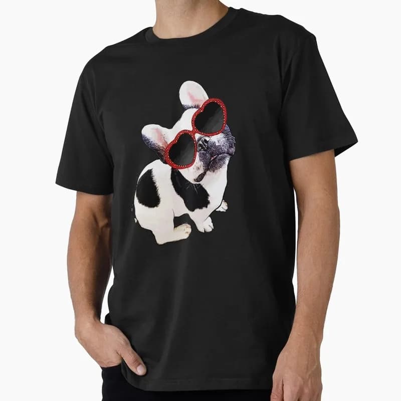 French bulldog red sunglasses T-shirt for Dog Dad Unisex 100% Cotton Short Sleeve Tee Pet owner Surprise Gift Streetwear Tops