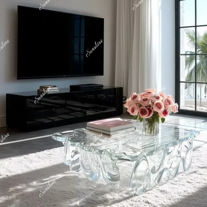 YModern minimalist transparent resin coffee table irregular special-shaped living room furniture light luxury