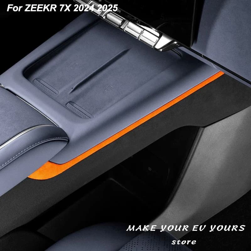 For Zeekr 7X 2024 2025 Center Console Side Metal Suede Protective Stickers Accessories