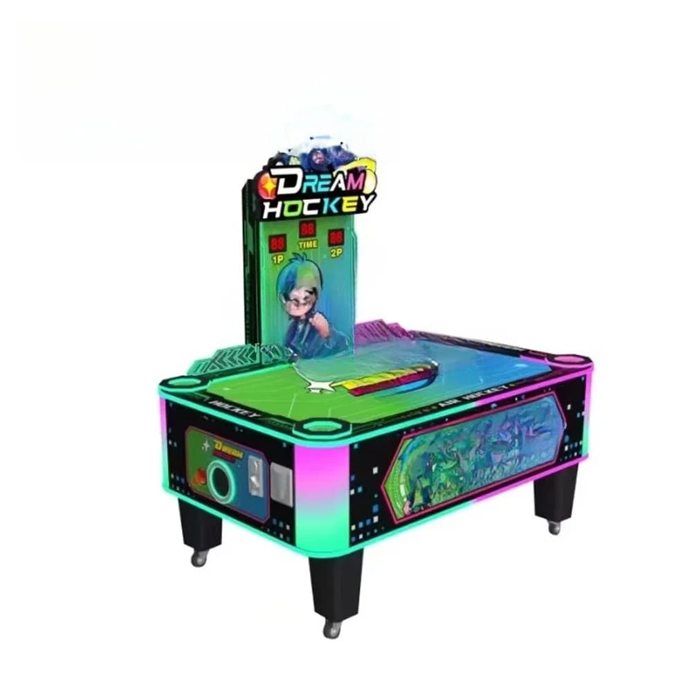 Coin-throwing children's electric air hockey game machine for indoor playgrounds