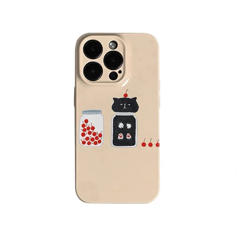 INS Black Canned Cartoon Cat Case for IPhone 16E 15 14 13 Pro Max 12 Mini 11 Pro Plus XR XS MAX SE Shockproof Ultra Thin Cover