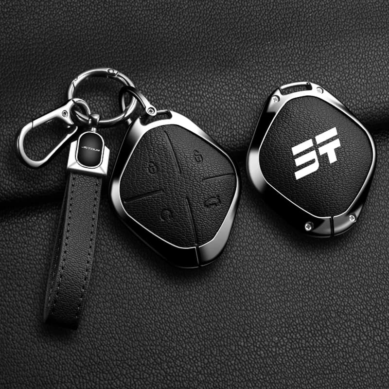 Zinc alloy leather car remote key set and car key protection case suitable for Chery Jetour Dashing X-1 Plus DTC IDM 2022 2023
