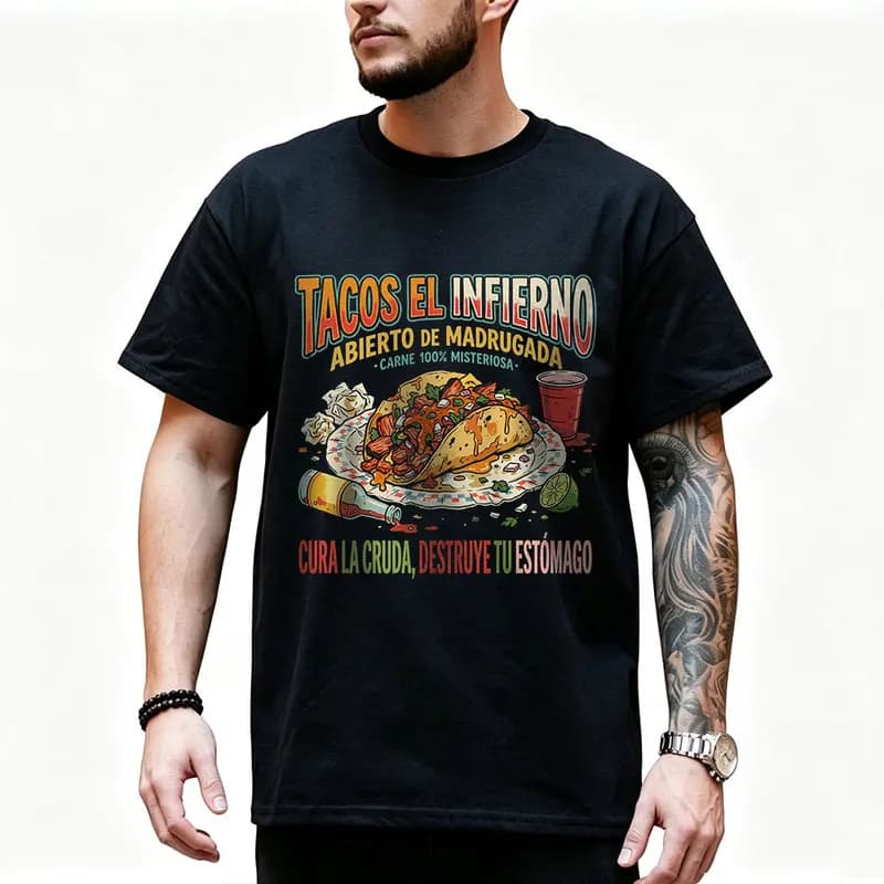 Late night tacos after drinking Street Food Graphic T Shirt 0912 Retro Dark Humor Mexican Culture Halloween Alternative Art Tee