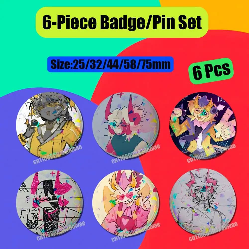For Valk Subspace P-PHIGHTING Badge Pin Insignia 6 Pcs Set Round Button Emblem Laser Film Cosplay 25mm Custom