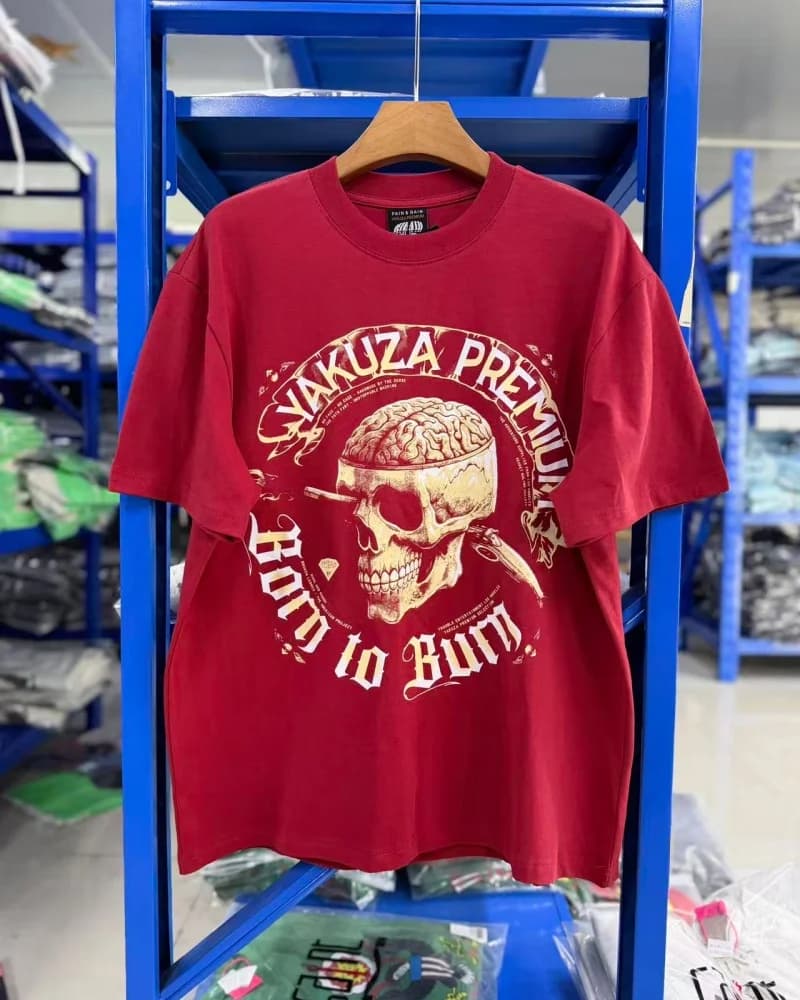 Yakuza Premium Men's & Women's Summer 26SS Red Casual Oversized Skull Print Pattern Hip-Hop Short-Sleeve T-Shirt