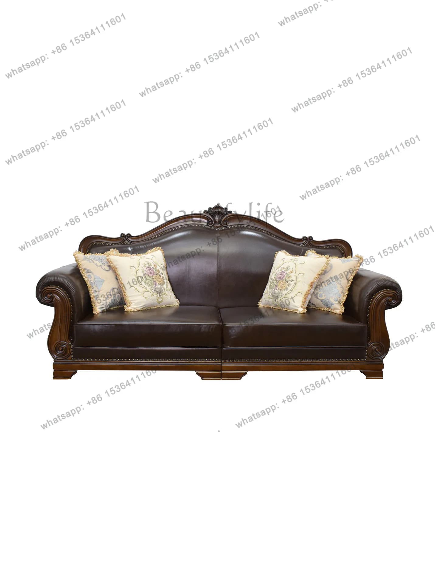American style retro solid wood leather sofa 123 people combination first layer oil wax leather