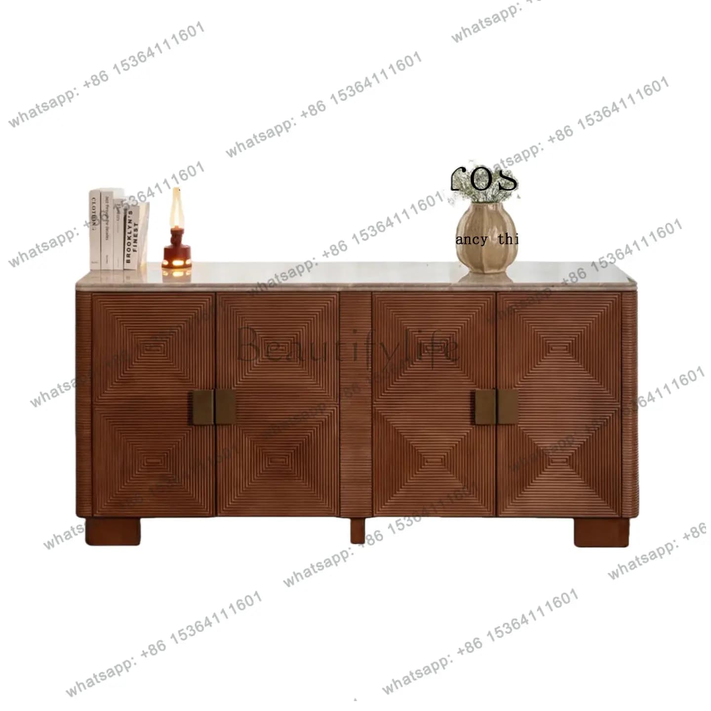 Medieval solid wood porch cabinet living room retro dining side cabinet household carving