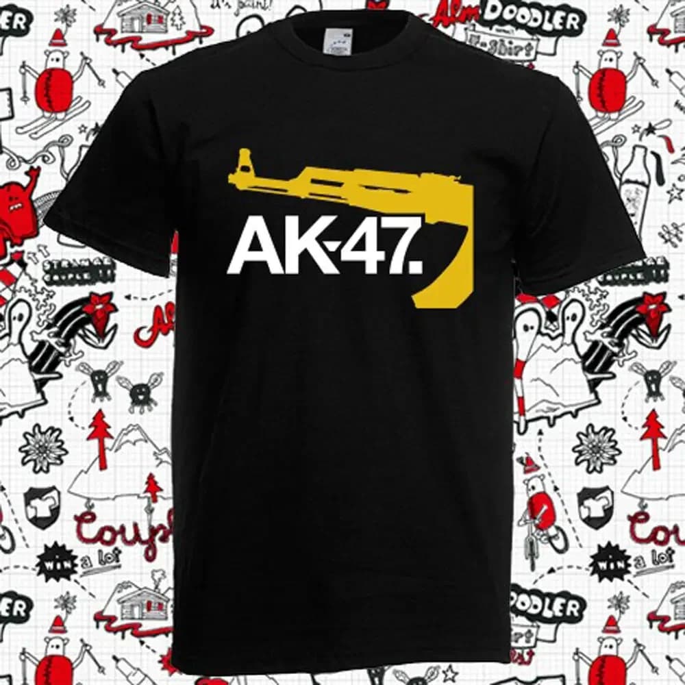 Unique Design New AK-47 Firearms Gun Golden Logo T-Shirt 100% Cotton O-Neck Summer Short Sleeve Casual Mens T-shirt Size S-3XL