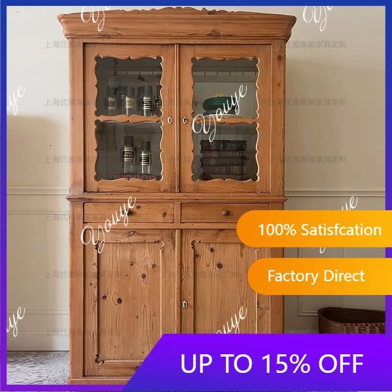 SX Light French American Medium Solid Wood Storage Wine Cabinet Display Bookcase Against The Wall, Dining Side Storage Tea Cabin