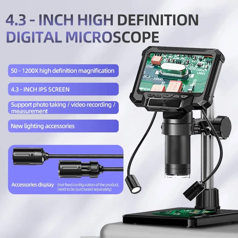 Digital with 4.3inch IPS Screen 1600X Coin Mirroscope with Lights 1920P HD Video Microscope for PCB, Coins, Plants