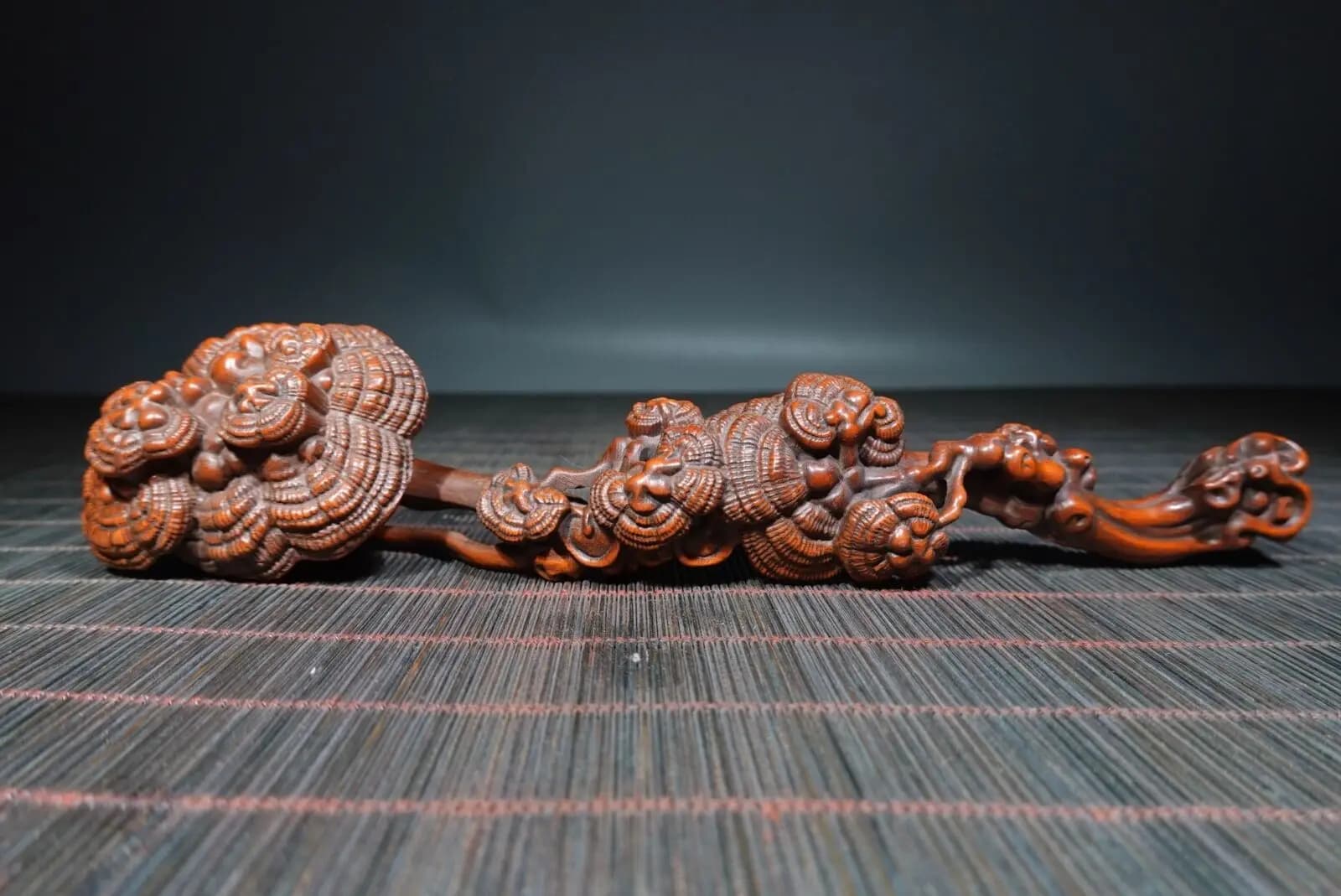 8" Collection Chinese Box-wood Carving Glossy Ganoderma Ruyi Sculpture