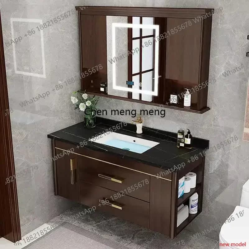 AB03Modern simple new Chinese bathroom cabinet combination solid wood toilet, integrated ceramic basin washstand