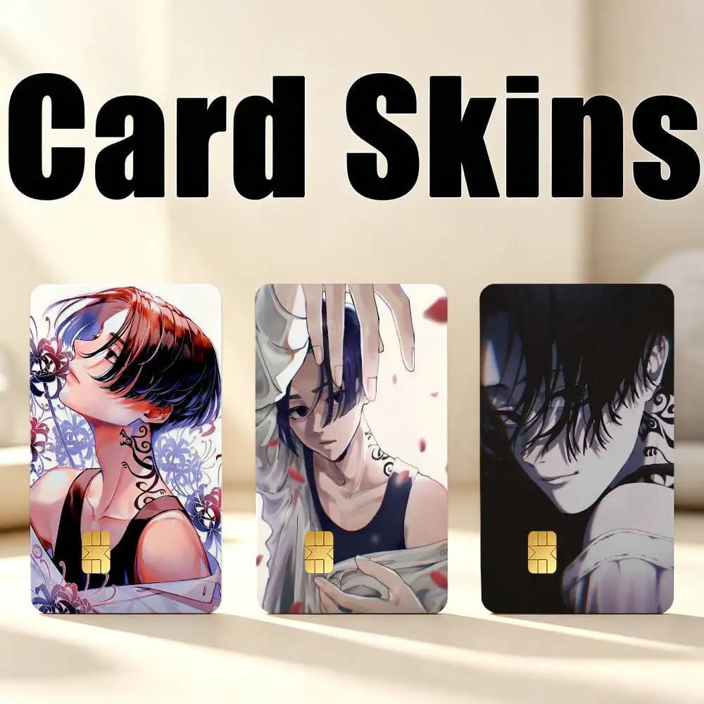 Black M-Mikey Toman Tokyo-R-Revengers 1Set 4Pcs Card Skin Stickers, Waterproof Decorative Film for Credit Debit Bank Bus IC Card