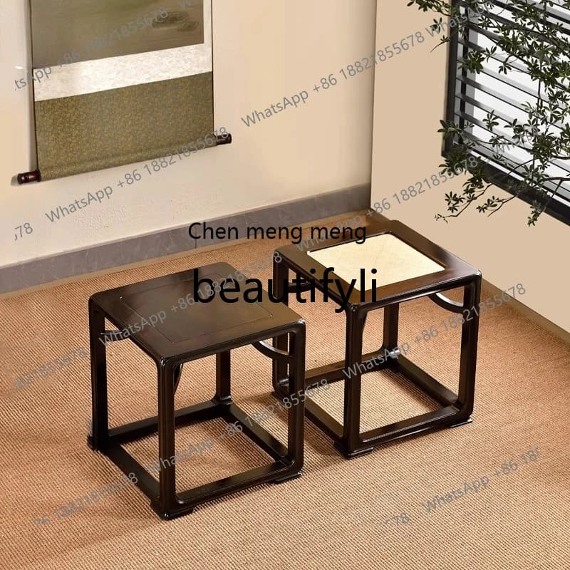 X New Minimalist Home High-End Square Stool Red Wood Furniture Low Shoe Changing Stool
